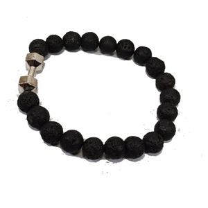 Bracelet d'haltères en pierre de lave volcanique noire naturelle Bracelets de perles mates bracelet de guérison en cristal d'haltère d'énergie de magnétite - Product Image 5