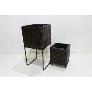 Artex Dong Thap Set 2 PE Rattan <b>Planters</b> on Metal Stand for Indoor Outdoor Plants - Product Image 5