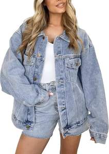 Veste en Jean surdimensionnée pour femme longue veste en jean bleu à manches longues veste de camionneur boutonnée Shacket manteaux d'automne - Product Image 6