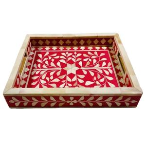 Singapur diseñado Rosa rectángulo hueso madre perla incrustaciones decorativas bandejas de madera mármol plástico Venta caliente comida de Ramadán - Product Image 1