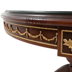 Mesa de Entrada Clásica de Lujo con Tapa de Cristal, Madera y Latón - Product Image 4