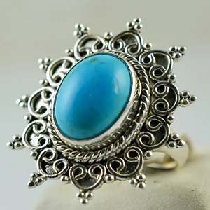 <b>Boho</b> December Birthstone Jewelry-Turquoise Oval Shape 925 Sterling Silver Handmade <b>Ring</b> Perfect Gift for Her Birthday Platinum - Product Image 6
