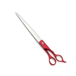 Ciseaux de toilettage pour poils de chien à poignée de couleur rouge 7.5 "ciseaux de toilettage pour animaux de compagnie à lame droite avec repose-doigt - Product Image 1