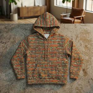 Sudadera con Capucha para Hombre, Diseño de Pared de Ladrillos Impresa en 3D, Estilo Urbano Realista, Impresión Completa Personalizada, 100% Algodón, Transpirable para Invierno - Product Image 4