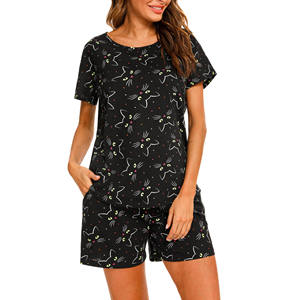 Conjuntos de Pijamas de Verano para Mujer, Personalizables con Estampado, Camisetas con Pantalones Cortos de Cintura Ajustable con Cordón, Conjuntos de Dos Piezas para Mujer - Product Image 1