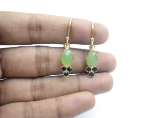 Đá Quý Tự Nhiên Drop Shape Brass Với Mạ Vàng Thời Trang Handmade Birthstone Bezel Hoop Earring Set - Product Image 2