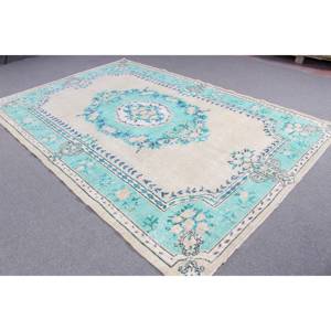 Alfombra Vintage, Alfombra Turca de 6.5x9.9 pies, Alfombra de Lana Azul y Blanca Estilo Suroeste - Product Image 2