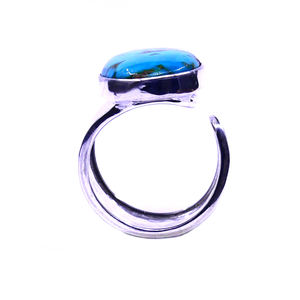 แหวนพลอยเทอร์ควอยซ์สีเงินสเตอร์ลิง925ทันสมัยสำหรับผู้หญิงแหวนที่มีเอกลักษณ์แบบคลาสสิก - Product Image 1