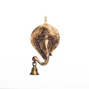 Décoration murale en laiton brun et doré représentant le dieu Ganesh avec cloche, 8 cm x 8 cm x 17 cm, matériau durable, décoration élégante - Product Image 5