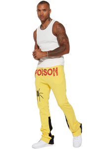 Pantalon de survêtement slim pour hommes, jogging évasé personnalisé avec impression sur le devant, pantalon de survêtement empilé de couleur jaune - Product Image 6