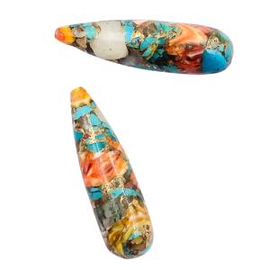 หินหอยนางรมสีทองแดงสีเทอร์ควอยส์พลอยแบบยาวเรียบแบบหลวมหินเทอร์ควอยซ์ธรรมชาติสำหรับต่างหูเครื่องประดับแฮนด์เมดแบบทำมือ - Product Image 1