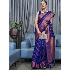 ผ้าไหมแจ็คการ์ดสีน้ำเงินสวยงามพร้อมเสื้อสำหรับใส่ในงานอาชีพ - Product Image 4