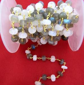 Labradorite naturelle et pierre de lune arc-en-ciel 5-7mm Rondelle chapelet à facettes perles semi-précieuses - Product Image 2