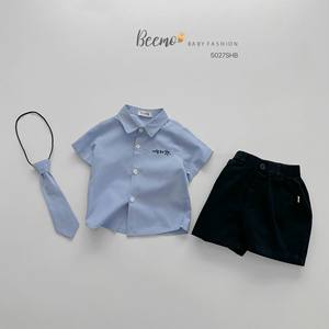 High Quality 3-Piece Cotton Clothing Set 1-7 Years Old Baby Boys Winter Student Style Blue Shirt Bow <b>Tie</b> New Arrival Wholesale - Product Image 4
