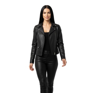 Chaqueta de Motociclista de Cuero Vegano Duradera ODM para Mujer, Estilo Retro, Nueva Colección de Invierno, Chaqueta Negra Extra Grande de Piel de Cordero, Chaqueta Moderna con Logotipo Personalizado - Product Image 1