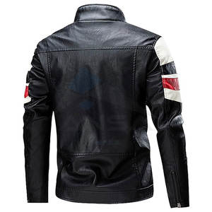 Chaqueta de Cuero con Cuello Alto y Bloques de Color para Hombre, Estilo Motero, Cierre Completo, Prenda Exterior de Moda, Rojo, Blanco y Negro - Product Image 2