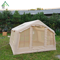 Tente Gonflable Robuste Beige 8m² Imperméable en Oxford Montage Rapide Cabine 2-3 Personnes Port AC Fenêtre Panoramique Quatre Saisons