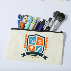 Bolsa de maquillaje de lona de algodón Natural de gran venta, bolsa de cremallera promocional escolar para lápiz, bolsa de cosméticos con letras hechas en Vietnam - Product Image 1