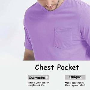 Venta al por mayor en blanco casual OEM logotipo personalizado diseño algodón poliéster ropa de hombre camisas de talla grande transpirable cuello redondo con bolsillo - Product Image 4