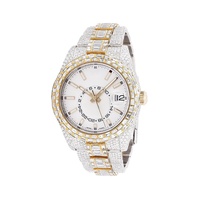Nouvelle montre de luxe pour homme, style glacé, en acier inoxydable bicolore, mouvement à quartz analogique, 20 mm, résistante à l'eau 30 m, avec moissanite VVS
