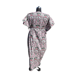 Kaftan Algodón Mujeres Handblock Floral Impreso Robe Sleepwear Maxi Dress - Product Image 5