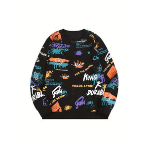 Sweat-shirt à col rond pour hommes, fabriqué sur mesure, brodé en coton éponge, hiver, imprimé, grande taille, à capuche à manches longues - Product Image 1