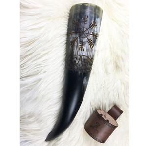 Corne à boire viking polie faite à la main, écologique, motif animal, religieuse, naturelle, style médiéval, pour bière, taille personnalisée, souvenir portable - Product Image 2