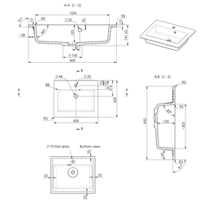 Lavabo console élégant en résine marbrée blanc mat de 60 cm – Collection de lavabos - Product Image 2