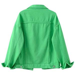 Chaqueta de mujer con cuello vuelto de otoño hecha a medida, Chaquetas vaqueras cortas ajustadas de un solo pecho, proveedor de ropa de calle para mujer - Product Image 2