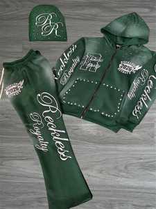 Conjuntos Deportivos de Primera Calidad para Hombre, Logotipo Personalizado Impreso, Pantalones Anchos Desteñidos por el Sol y Sudadera con Capucha, Gorro de Punto, Conjunto Deportivo de Algodón Transpirable en Oferta - Product Image 3