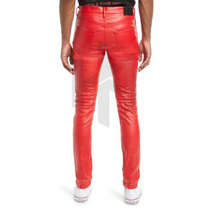 Pantalon en cuir pour homme de haute qualité, couleur unie, style streetwear, coupe droite, léger, taille mi-haute, délavé foncé, best-seller - Product Image 3