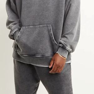 Más vendidos 80% Algodón 20% poliéster hombros caídos pulóver estilo cruzado sobre escote Vintage negro Sudadera con capucha de gran tamaño - Product Image 4