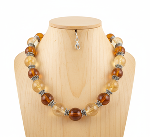 Collier pour femme Rudra Gems, 18 pouces, géométrique, pierre naturelle, verre, ambre, perles, 8 mm, argent tibétain, plaqué rhodium, cadeau tendance - Product Image 1