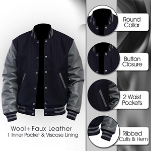 2025 nuevos hombres personalizados de lana cuerpo mangas de cuero parches bordados Varsity hombres chaqueta Letterman CollegeBaseballjacket para hombres - Product Image 5