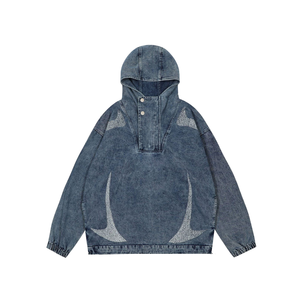 2026 Men's Pullover <b>Denim</b> <b>Hoodie</b> 100% Cotton Winter Vintage Washed Regular Fit <b>Jacket</b> American Streetwear Style Hooded Collar - Product Image 1