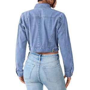 Chaquetas vaqueras cortas transpirables informales a la moda con logotipo personalizado a la venta, chaqueta vaquera transpirable económica para mujer - Product Image 2