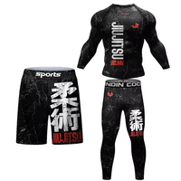 Nouvel ensemble de compression (maillot + pantalon) pour hommes – Vêtements de sport légers et extensibles dans quatre directions pour le grappling brésilien, le Jiu-Jitsu et le MMA – Grandes tailles, séchage rapide