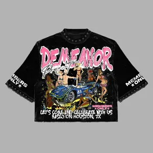 Tops graphiques gothiques pour femmes, t-shirts courts brodés de pierres et imprimés hip-hop, manches longues en coton, coupe ample - Product Image 3