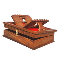 Grosir penjual buatan tangan dilipat kayu Rehal Holy Books berdiri kotak Quran berdiri coklat warna kayu