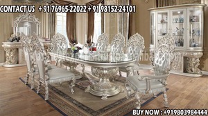 ชุดโต๊ะรับประทานอาหารหรูหราสไตล์อินเดีย รุ่นพระมหาราชา แกะสลักลายทองคำ วัสดุไม้สักแท้ ดีไซน์ทันสมัย เฟอร์นิเจอร์ห้องรับประทานอาหารสุดหรู สหรัฐอเมริกา - Product Image 3