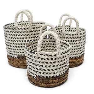 Natural Banana Bark Recycled <b>Plastic</b> Storage <b>Basket</b> Set Black White Arrow Natural Bottom Arch Handle Pot Setup Decor Pure Art - Product Image 1
