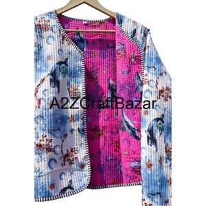 Veste d'extérieur pour femmes de style indien bohème, en coton doux matelassé, imprimé floral en bloc, réversible, toutes saisons - Product Image 5