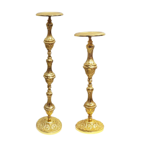 Hot Metal Gaufré Design Plaqué Or Grand Bougeoir Pilier Lot de 2 pour la Décoration de Mariage Entrée Bougeoir Fait Main - Product Image 1