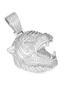 Colgante de Cabeza de Tigre Feroz en Oro de 14K y Chapado en Rodio con Detalles de Moissanita para Fiestas - Product Image 3