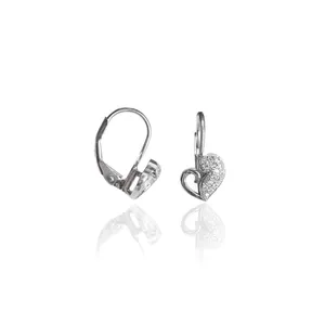 925 <b>Silver</b> Heart Clip-On Earrings With Crystal Rhinestones Romantic Everyday Wear For Women - Product Image 4