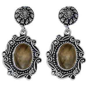 Boucles d'oreilles pendantes tendance en argent tibétain vintage Art Palace, forme fleur, sertissage clos de pierres naturelles, pour femme, bijoux d'anniversaire - Product Image 3