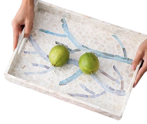 การออกแบบที่หรูหรา2022ขายส่งถาดเสิร์ฟด้วยมือที่มีการจัดการแม่ของมุกให้บริการถาดสำหรับการตกแต่ง - Product Image 4