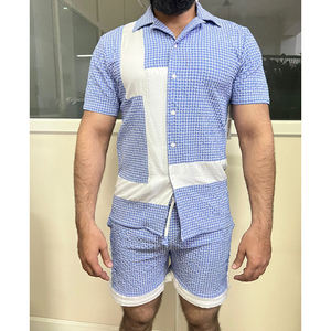 Fabricante de prendas de vestir exteriores de poliéster de manga corta para hombre Casual cordón conjunto camisas y pantalones cortos Streetwear ropa de Hombre Trajes - Product Image 1