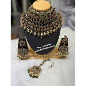 Ensemble de collier ras du cou et boucles d'oreilles en or plaqué pour mariée, design ethnique, bijoux faits à la main pour mariage, fiançailles, fête - Product Image 1