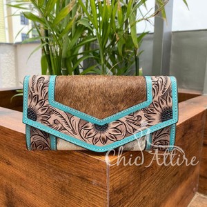 Nueva Cartera de cuero mecanizada a mano de estilo occidental, cartera de mano de cuero genuino para mujer, Cartera de piel de vaca tallada, regalos de vaquera, regalos de cumpleaños - Product Image 1